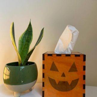 Jack-o-lantern tissue box cover